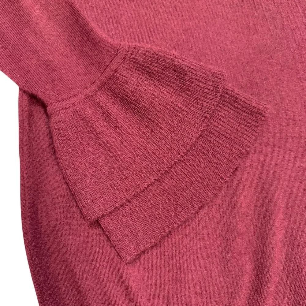 J.Crew Cashmere Boatneck Ruffle-Sleeve Burgundy Sweater Size S